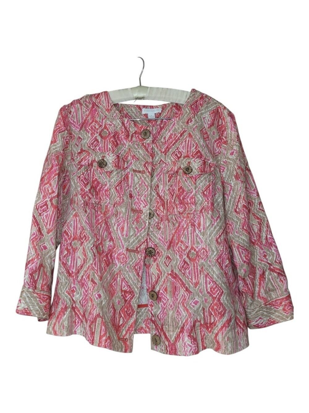 Colorful Boho LINEN blazer Jacket 3/4 Length Sleeves M